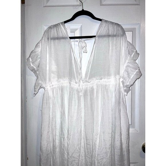 NWT BOHO BEACH HUT White Flowy Long Maxi Gauze Boho Beach CoverUp Dress Pockets - Picture 10 of 15